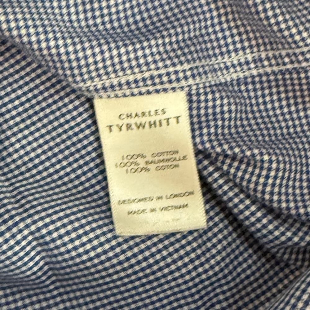 Charles Tyrwhitt Mens Dress Shirt Size 16/41 Royal Blue Puppytooth Twill - Picture 8 of 13